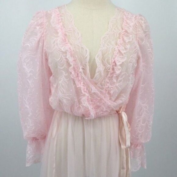 Tosca California Vintage blush pink Robe size Medium BoxD floral lace - Picture 4 of 14